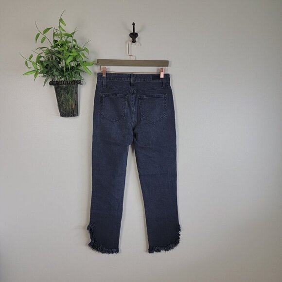Paige 27 Hoxton Straight Leg Ankle Black Moonlight Fog Side Frayed Cropped Jeans - Picture 10 of 16